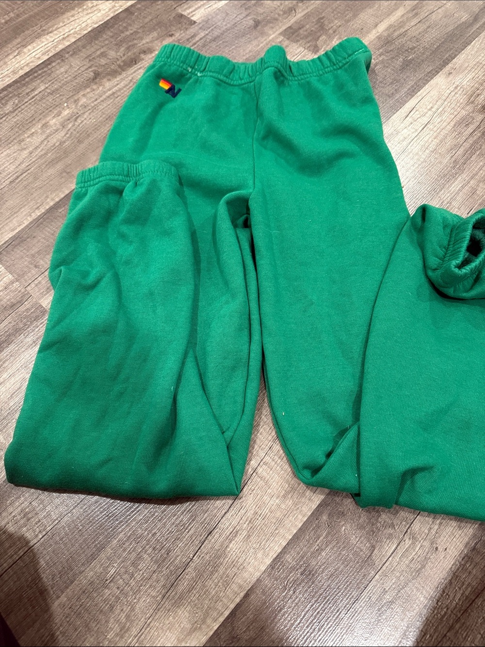 Aviator Nation Emerald Green Kids Sweatpants with Rainbow Logo